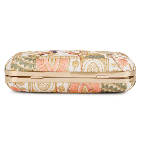 LONGING TO BUY Hand Crafted Designer Box Clutch For Women, Zari Embroidery Clutch For Women/Hand Clutch For Women (Cream-2) LONGING TO BUY
