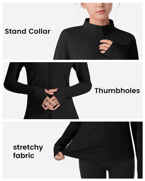 JOCMIC Girls Zip Up Jacket Horse Riding Shirts Kids Athletic Yoga Jackets Fall Winter Coats Black 9-10 Years