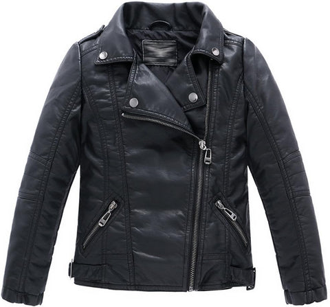 LJYH Children Collar Motorcycle Faux Leather Coats Kids Bomber PU Soft Leather Jackets Black 9/10yrs