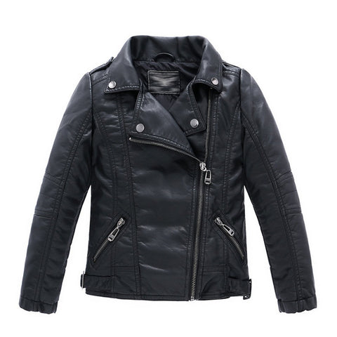 LJYH Children Collar Motorcycle Faux Leather Coats Kids Bomber PU Soft Leather Jackets Black 9/10yrs