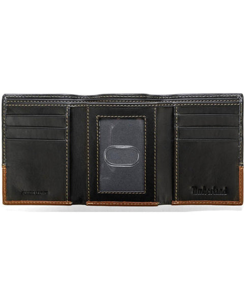 Timberland Men's Leather Trifold Wallet With Id Window, Black/Brown (Hunter), One Size