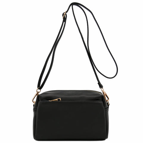 FashionPuzzle Small Triple Zip Crossbody Bag (Black) FashionPuzzle