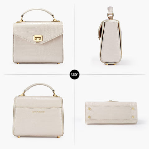 VICTORIA HYDE Crossbody Bag For Women Vegan Genuine Leather Handbags Briefcase With Small and Square Bags (Beigeeeee) VICTORIA HYDE