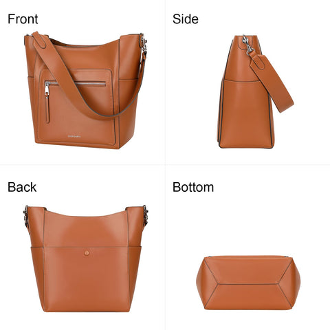 Over Earth Leather Bucket Bags for Women Shoulder Hobo Purse Ladies Tote Bag(O206E Brown) Over Earth