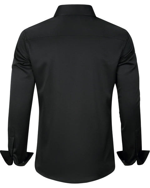 J.VER Men's Dress Shirts Solid Long Sleeve Stretch Wrinkle-Free Formal Shirt Business Casual Button Down Shirts Black Small