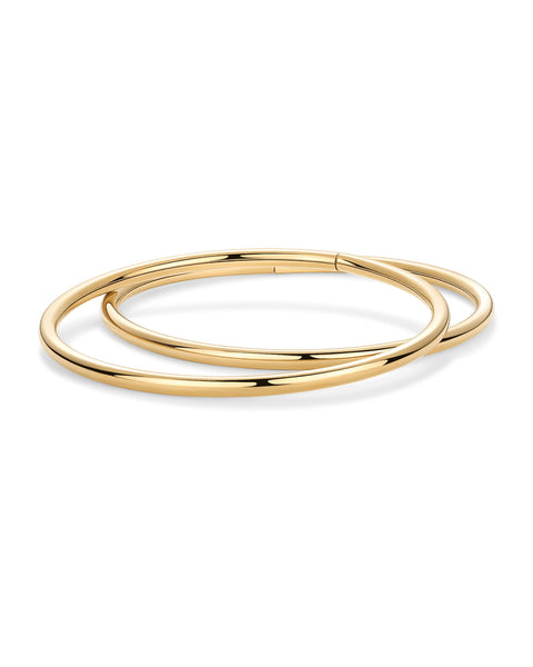 PAVOI 14K Yellow Gold Plated Bangle Bracelet for Women | Classic Lightweight Stacking Stainless Steel Bracelet | 2-Pack Bangles Small/Medium Size