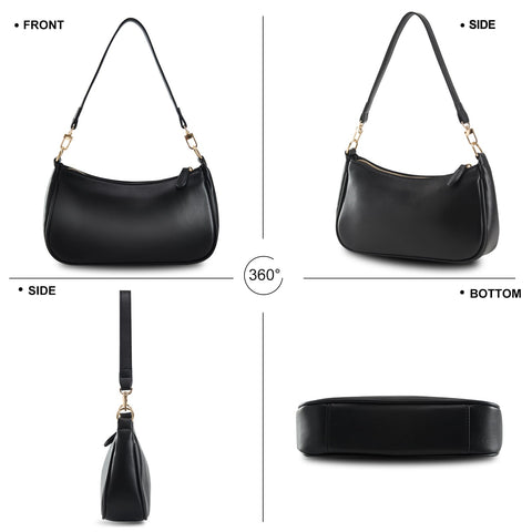 Small Cresent Shoulder Bags Crossbody Purses for Women Vegan Leather Handbag Clutch Hobo Purse (Black)