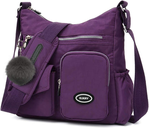 SUKRY Nylon Crossbody Bag for Women with Anti theft RFID Pocket, Waterproof Shoulder Bag Travel Purses and Handbag (Gorgeous purple) SUKRY