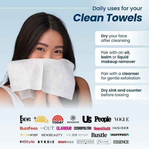 Clean Skin Club Clean Towels XL™, 100% USDA Biobased Face Towel, Disposable Face Towelette, Eczema Association Accepted, Makeup Remover Dry Wipes, Ultra Soft, 50 Ct, 1 Pack CLEAN SKIN CLUB