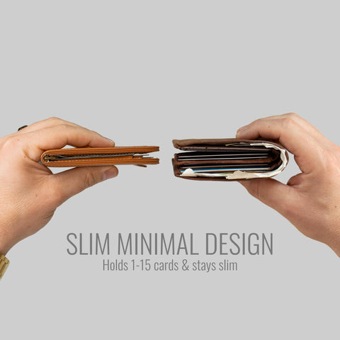 Kings Loot Wallet - Minimalist Wallet for Men with Cash Pocket & Card Pull Strap - Holds 1-15 cards, Slim and Stylish- Premium Tuscan Leather Men's Wallet with RFID protection, Bourbon Kings Loot