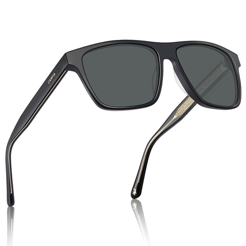 CARFIA Black Curved Acetate Polarized Sunglasses for Men UV Protection, Cool Retro Eyewears with Embossed Pattern Wire Core