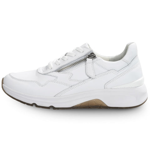 NACARAT Women’s Leather Sneakers Slip-On Walking Shoes with Side Zipper, Breathable Water-Repellent Upper, Cushioned Non-Slip Outsole White Size 8