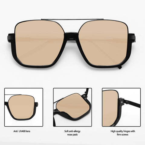 GUVIVI Retro Oversized Aviator Sunglasses for Women Men Square Semi-Rimless Double Bridge Sun Glasses 70s Trendy Shades Pilot-style Brown Pink