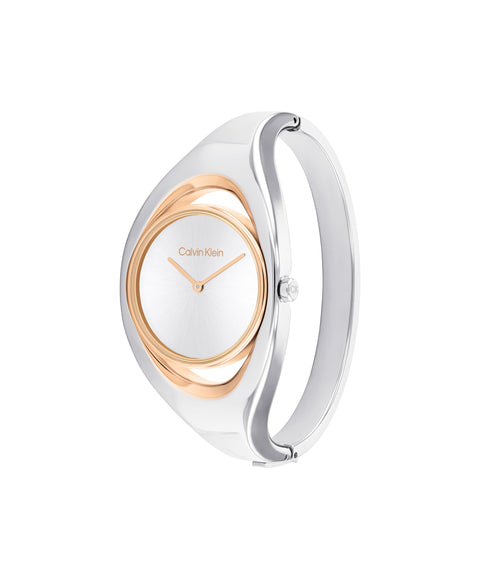 Calvin Klein Women's CK Elation Wristwatch, 2 Hand, Two Tone, Minimalistic Bangle Style, (Model:25200393) Calvin Klein