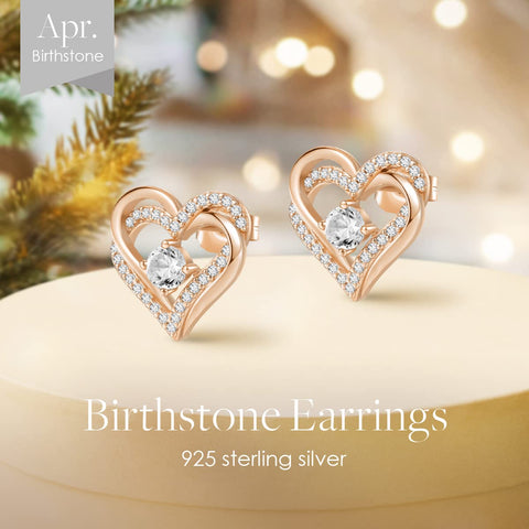 CDE Forever Love Heart Stud Earrings for Women, 925 Sterling Silver Birthstone Heart Stud Earrings Christmas Day Mother's Day Gift Anniversary Birthday Jewelry Gifts for Women Wife Her