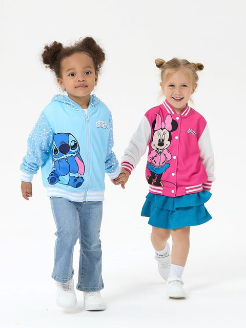 Disney Stitch Toddler Girl Jacket Light Blue Sequin Character Print Zipper Hoodie Sweatshirt Coat Birthday Party School Christmas Clothes 4-5T