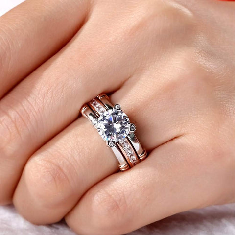 Jeulia Diamond Band Rings for Women cz Sterling Silver Interchangeable Ring Sets Wedding Engagement Anniversary Promise Ring Bridal Sets Jeulia