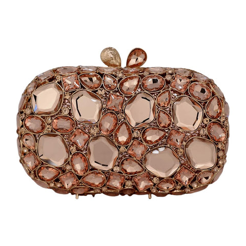 Rhinestone Crystal Clutch Purse for Women, Evening Wedding Formal Bag with Synthetic Agate Stones Clasp, Silver (champagne) Chaliwini