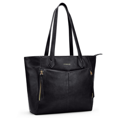 Missnine Tote Bag for Women with Zipper, Leather Purse and Handbags, Ladies Top-handle Shoulder Bags for Work, Casual, Travel, Black Missnine