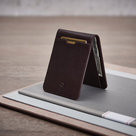 Vaultskin MANHATTAN Slim RFID Blocking Bifold Leather Wallet for Men - Minimalist Front Pocket Card Holder, Holds 9 Cards & Cash, Premium Italian Leather (Brown) Vaultskin
