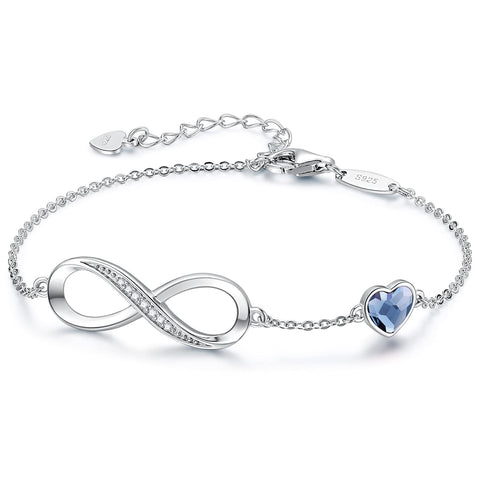 CDE Infinity Heart Symbol Charm Link Bracelet for Women 925 Sterling Silver Stainless Steel Adjustable Mother's Day Gift Anniversary Jewelry Birthday Gifts for Women Wife Girlfriend Her CDE
