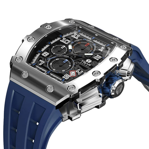 TSAR BOMBA Mens Watches Luxury Tonneau Watches for Men Waterproof 50M Analog Replica Watch Chronograph Calendar Date Men’s Dress Business Work Watch Diver Large Square Face Wristwatch TSAR BOMBA