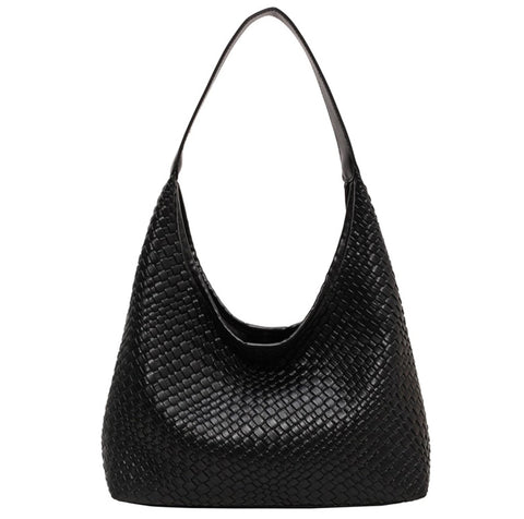 2024 Woven Leather Tote Bag for Women Top-handle Shoulder Bag, Hobo Bags Large Capacity Soft Vegan Crossbody Handbag Underarm (black)