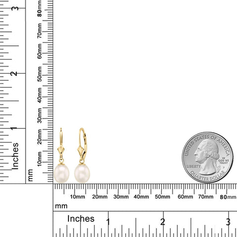 Gem Stone King 14K Gold 9MM Cultured Freshwater Pearl Dangle Earrings For Women | Leverback Gold Drop Earrings | Fine Jewelry Gifts for Her Mom Women Wife