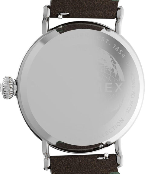 Timex Men's Standard 40mm Watch - Brown Strap Green Dial Silver-Tone Case Timex