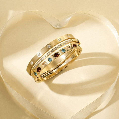 WISTIC Diamond Crystal Minimalism Cuff Bangle for Women Jewelry for Girls Clasp Wristband Touch of Luxury Polished Chunky Couples Friendship Bracelets (Gold) WISTIC