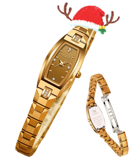 OLEVS Watch for Women Ladies Slim Thin Elegant Analog Quartz Diamond Tungsten Steel Square Shape Small Face Waterproof Wrist Watch Gold OLEVS