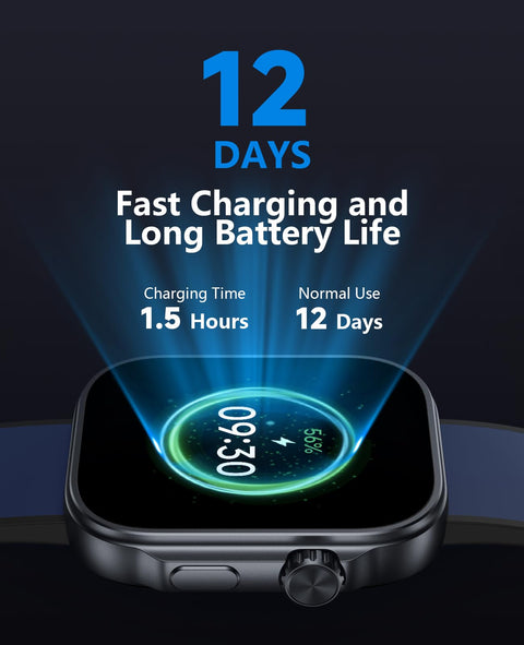 Smart Watch, AI Running Plan, PPG Blood Pressure Monitor, 3ATM Waterproof Fitness Tracker, 1.99" AMOLED Display, Heart Rate Blood Oxygen Sleep, Smartwatch for Men Compatible with Android and iOS Blue SOUYIE