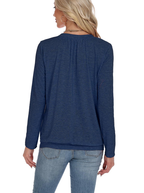 AIZHINENG 2 Pack Women Tops Long Sleeve Shirts V Neck Loose Fit Soft Casual Solid Color T-Shirts Fall Clothing