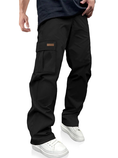 PLEPAN Men's Casual Cargo Pants Drawstring Hiking Pants Workout Tactical Joggers Sweatpants for Men Black X-Large