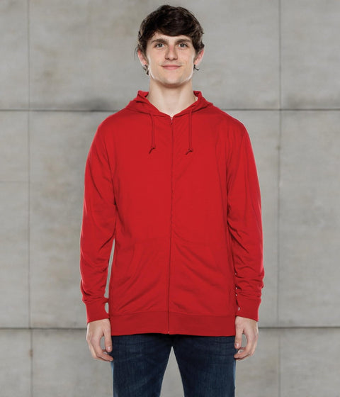 Cottonhood Lightweight Jersey Zip Hoodie for Men – Full Zip Casual Cotton Hoodie, Soft Long Sleeve (2XL, Scarlet, 702)