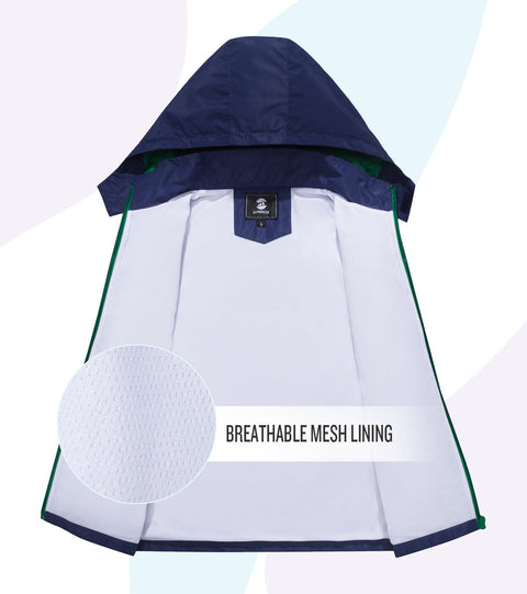 SaphiRose Kids Rain Jacket Waterproof Raincoat Mesh Lined Coat with Removable Hood for Boys Girls (Navy,10-12 years)