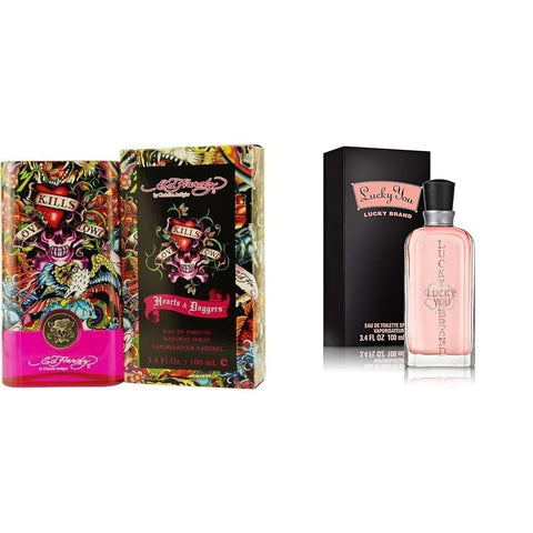 Ed Hardy Women's Perfume Fragrance by Christian Audigier, Eau De Parfum, Hearts & Daggers, 3.4 Fl Oz & LUCKY You Perfume for Women,Eau de Toilette Day or Night Spray with Fresh Flower Citrus Scent,3.4 ED HARDY