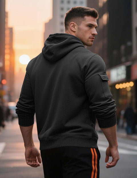 QOSOQ Men's Pullover Hoodies Quarter Zip Long Sleeve Shirts Drawstring Sports Casual Hooded Sweatshirts with Pockets Black