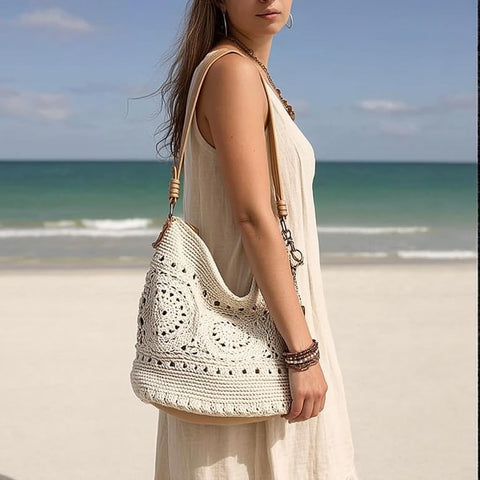 The Sak Sequoia Large Hobo Bag - Premium Leather Women's Handbag for Everyday & Travel - Designer Purse With Shoulder Bag Strap, Zipper Closure and Pockets - Natural Medallion