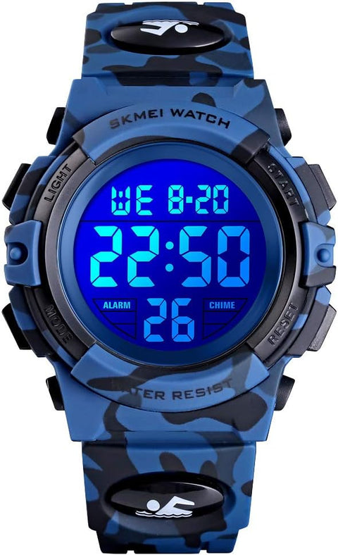Kids Digital Watch Boys Outdoor Sports 50M Waterproof Girls Watches Alarm Clock 12/24 H Stopwatch Calendar for Ages 3-15 Boy Girl Wristwatch Kids Gift,Camo Dark Blue X