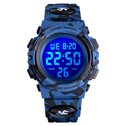 Kids Digital Watch Boys Outdoor Sports 50M Waterproof Girls Watches Alarm Clock 12/24 H Stopwatch Calendar for Ages 3-15 Boy Girl Wristwatch Kids Gift,Camo Dark Blue X