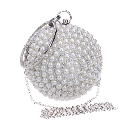 Tngan Womens Evening Bag Round Ball Wedding Handbag Artificial Pearl Purse Silvery Tngan