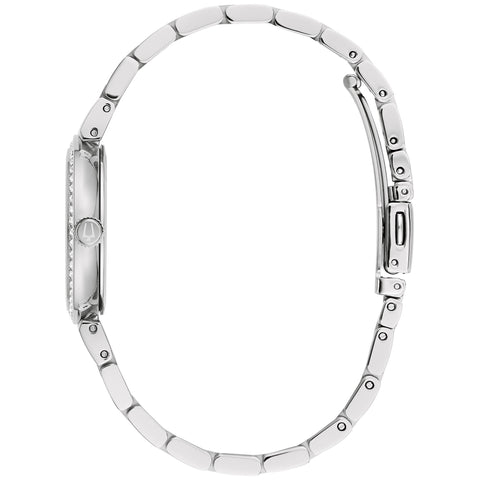 Bulova Ladies' Classic Stainless Steel 3-Hand Quartz Watch, Crystal Accents and White Mother-of-Pearl, 30mm Style: 96L284 Bulova