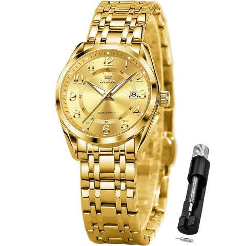 OLEVS Gold Watches for Women Luxury Dress Analog Lady Watch for Ladies Stainless Steel Waterproof Luminous Elegant Female Wrist Watch
