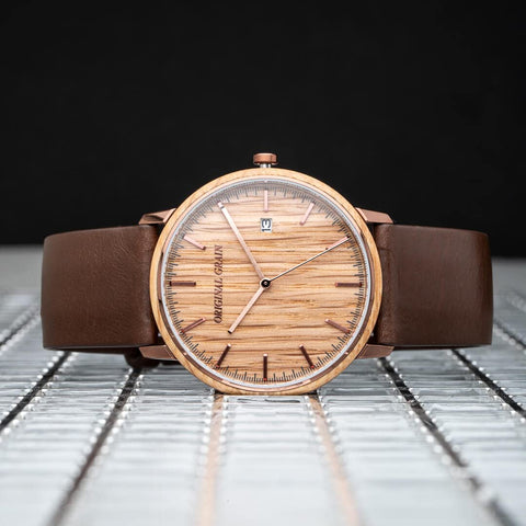 Original Grain Men's Whiskey Espresso 40mm Analog Watch | Modern Minimal Collection, Espresso Stainless Steel, Horween Leather Strap | 5ATM Water-Resistant & Scratch-Resistant | Wrist Watch for Men Original Grain