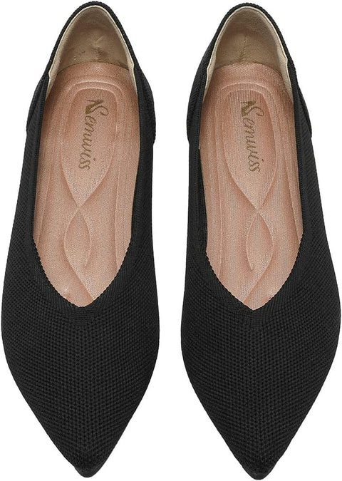 Semwiss Women's Ballet Flats Comfortable Casual Dressy Shoes,Work Flats Office Shoes Pointed Toe Leopard Flats Black Size 9