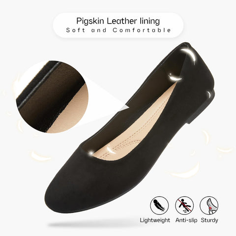 Shupua Flats for Women Round Toe Flat Shoes Dressy Black Ballet Flats Comfortable Womens Dress Shoes Ballerina Flats for Work(Black.us8)