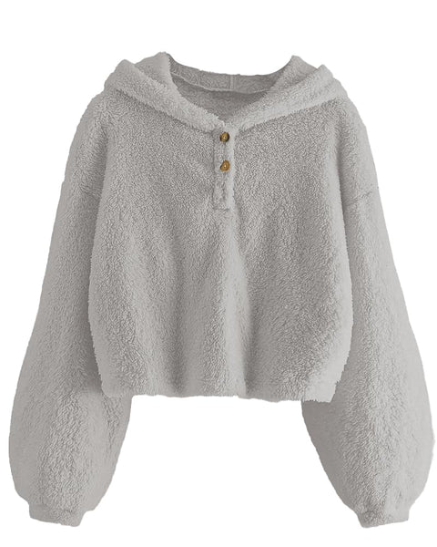 GAMISOTE Kids Girl's Fuzzy Hoodies Warm Loose Button Down Pullover Sherpa Jacket Top