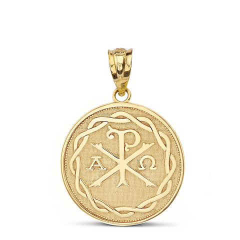 Religious Jewelry 14k Yellow Gold Chi Rho Alpha Omega Symbol Medallion Round Pendant