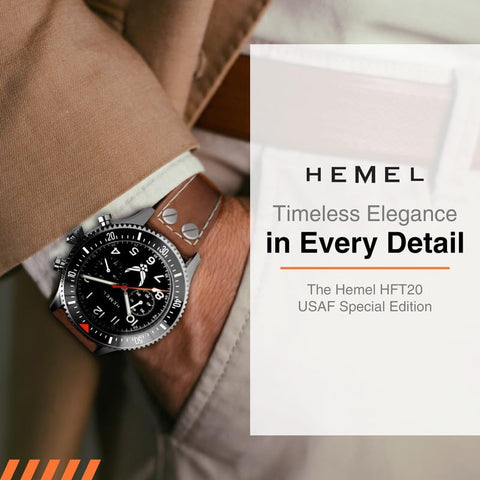 Hemel Hybrid Mechanical/Quartz Watch for Men - The Watches HFT20 USAF Special Edition w/ VK64 Meca Quartz Movement & 316L Stainless Steel Case - Luxury Mens Analog Watches, Mach Speed Hemel